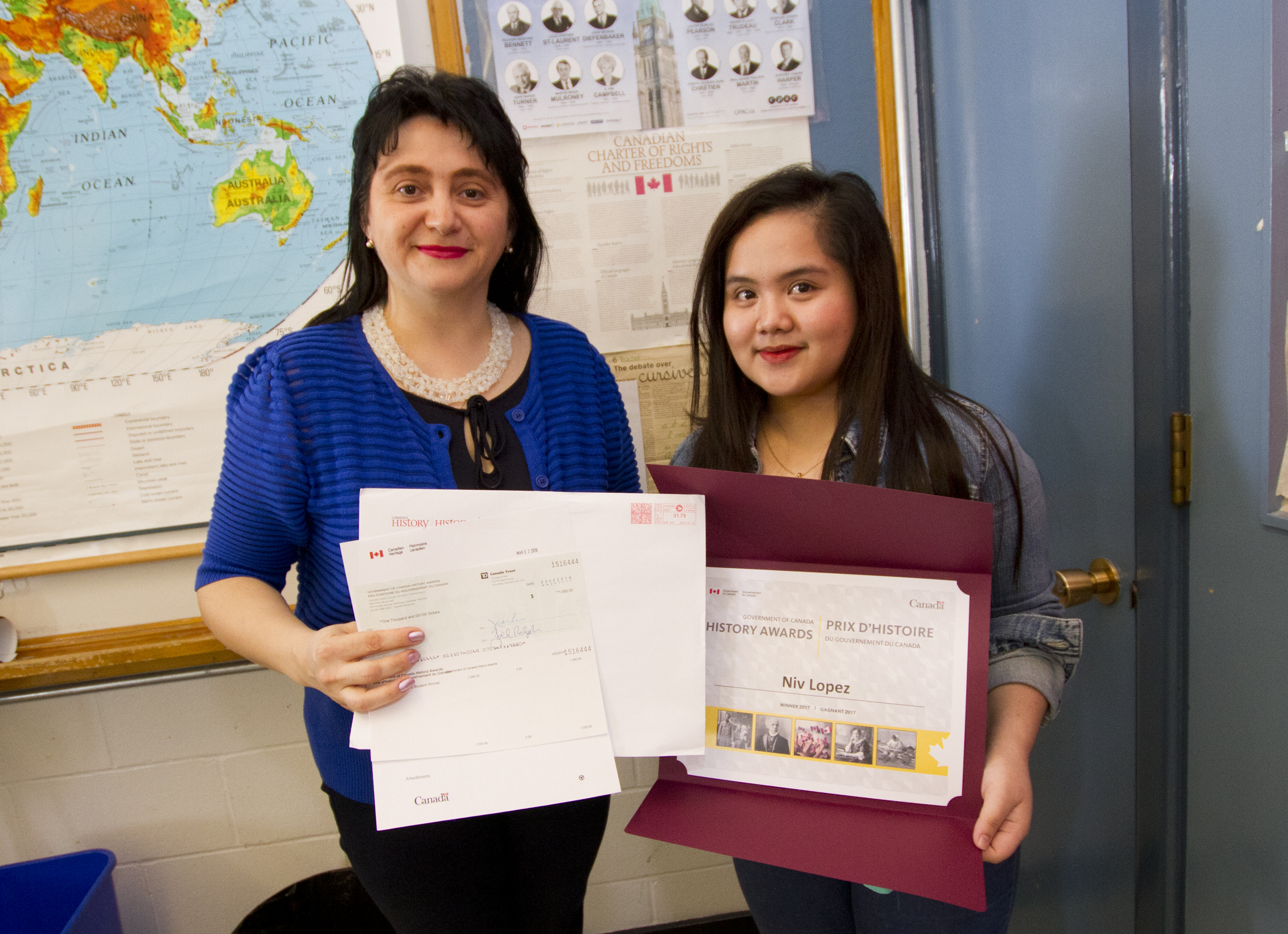 Photo: Sisler student Niv Lopez and teacher Orysia Petryshyn